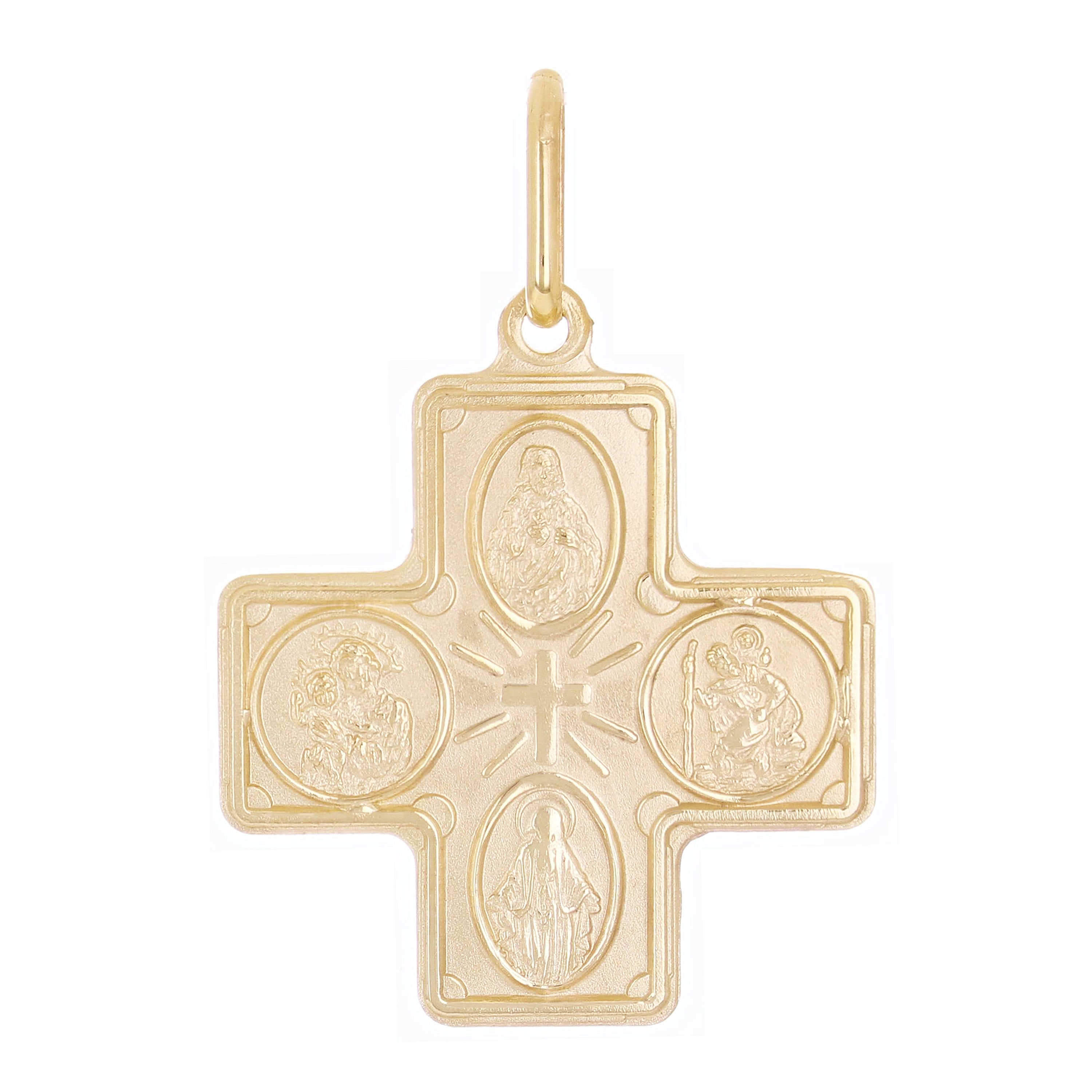 Italian 14k Yellow Gold Holy Spirit 4-Way Cross Medal Pendant 1.3" 2.8 grams