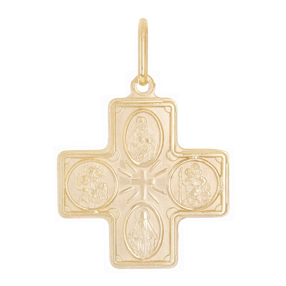 Italian 14k Yellow Gold Holy Spirit 4-Way Cross Medal Pendant 1.3