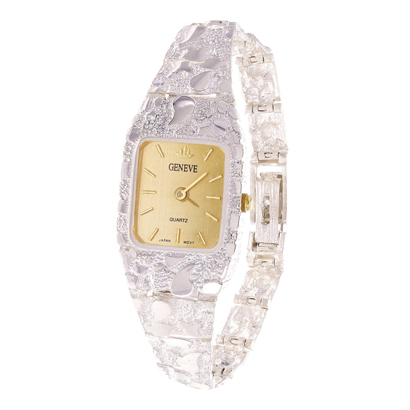 Women's 925 Sterling Silver Nugget Geneve Diamond Watch 8
