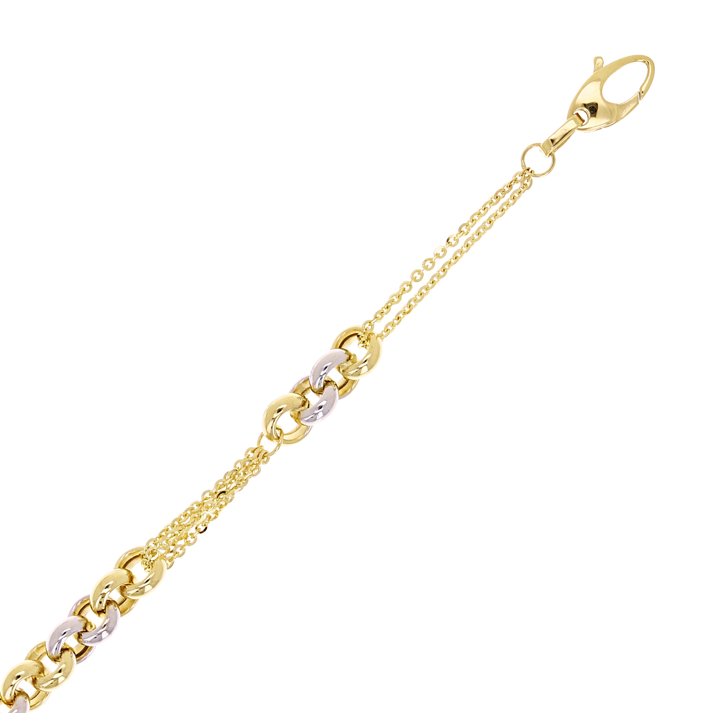 Italian 14k Yellow & White Gold Round Ring Rolo Chain Bracelet 7.5" 5.6 grams