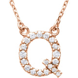 14k Rose Gold Diamond Initial Letter Q Alphabet Rolo Pendant Necklace 18" - Letter Q,Rose