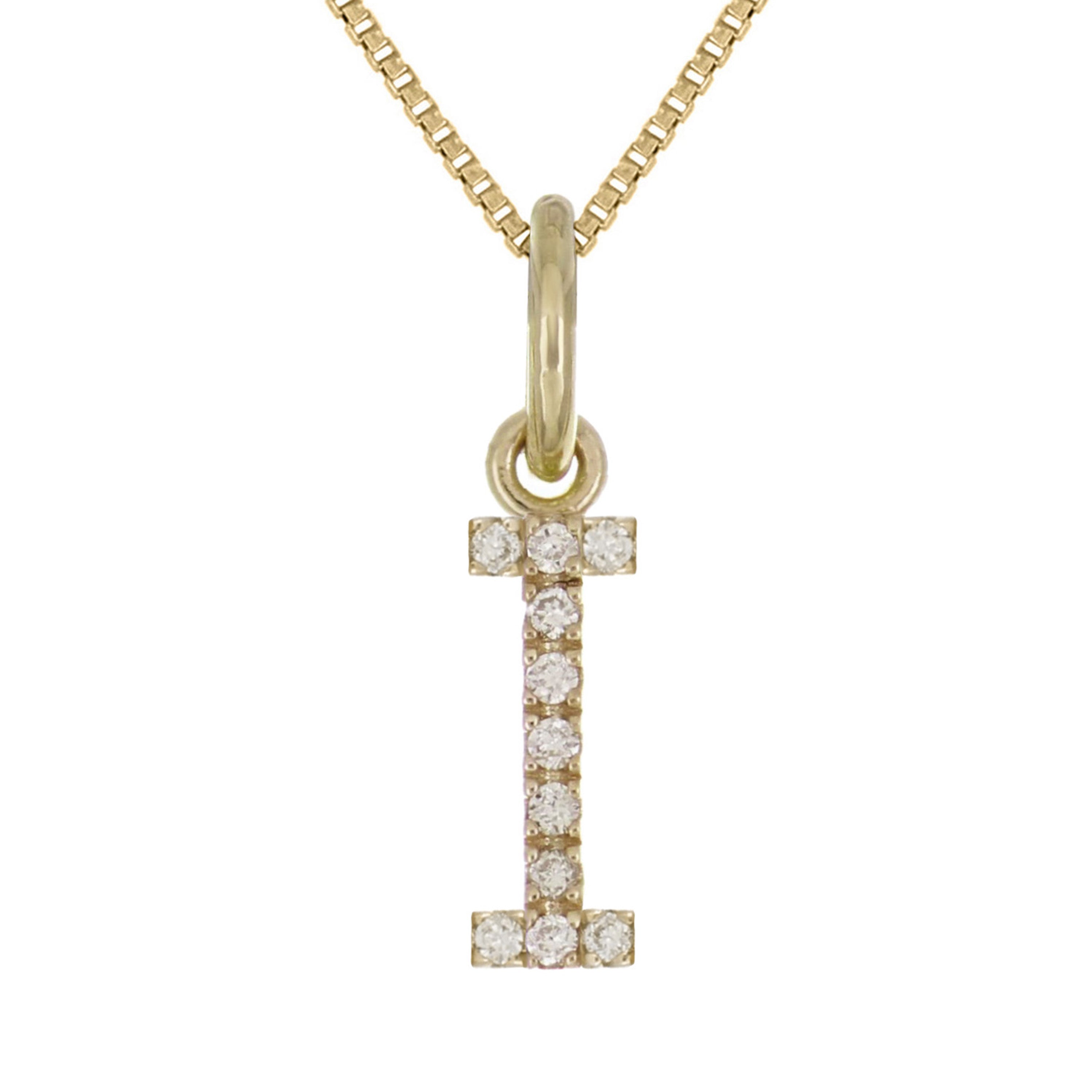14k Yellow Gold Diamond Initial Letter I Charm Pendant Necklace 18" - Letter I,Yellow