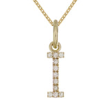 14k Yellow Gold Diamond Initial Letter I Charm Pendant Necklace 18" - Letter I,Yellow