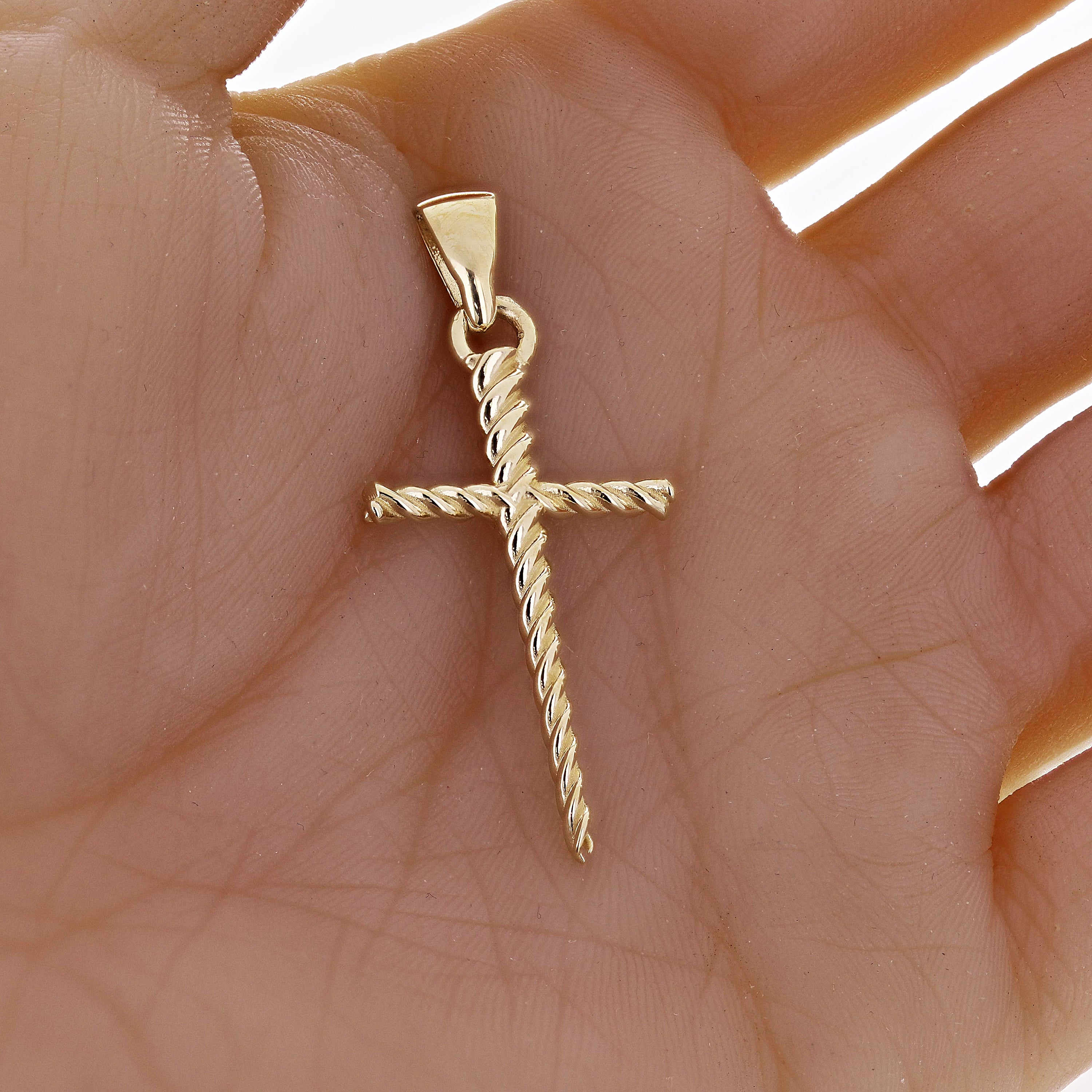 14k Yellow Gold Rope Dagger Cross Charm Pendant 1.8" 3.3 grams