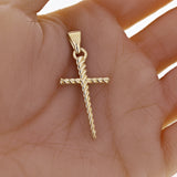 14k Yellow Gold Rope Dagger Cross Charm Pendant 1.8" 3.3 grams