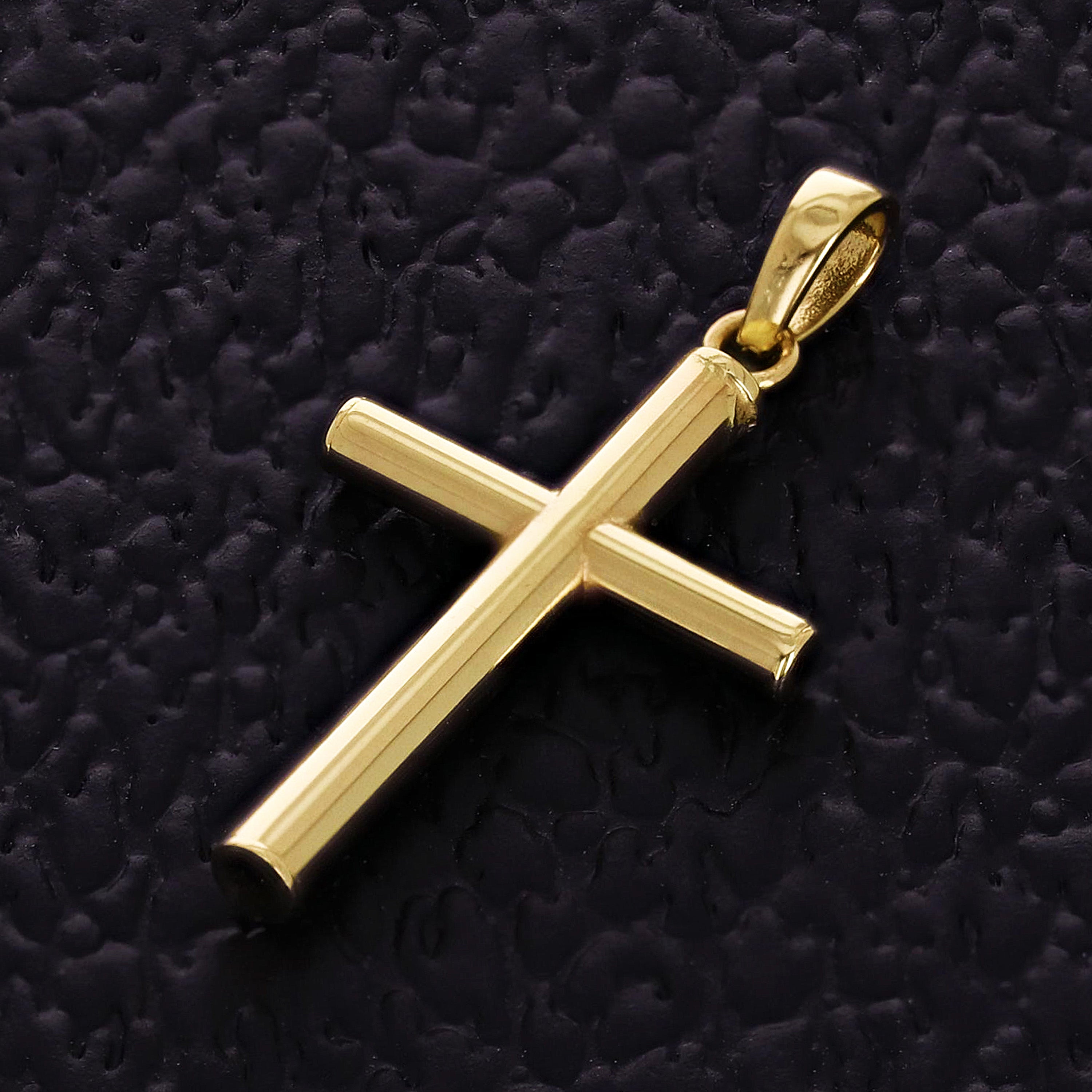 Italian 14k Yellow Gold Hollow High Polish Plain Cross Charm Pendant 1.1" 0.7g