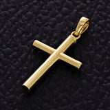 Italian 14k Yellow Gold Hollow High Polish Plain Cross Charm Pendant 1.1" 0.7g