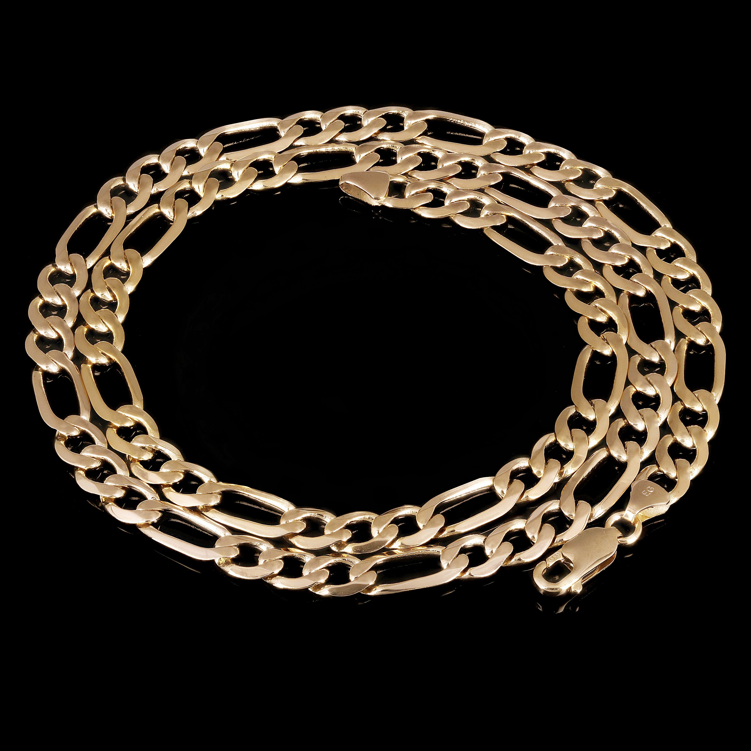 Men's Italian 14k Yellow Gold Solid Figaro Chain Necklace 22" 6.5mm 29.1 grams - 22"