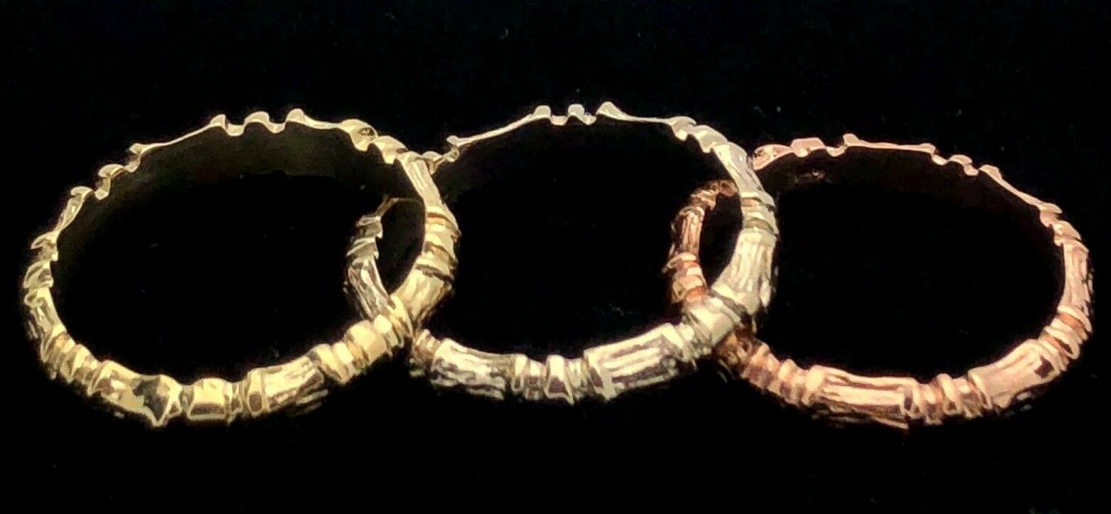 14k Tri Color Gold Stackable Bamboo Ring 3 piece Ring Set Size 7 3.5mm each 8.6g