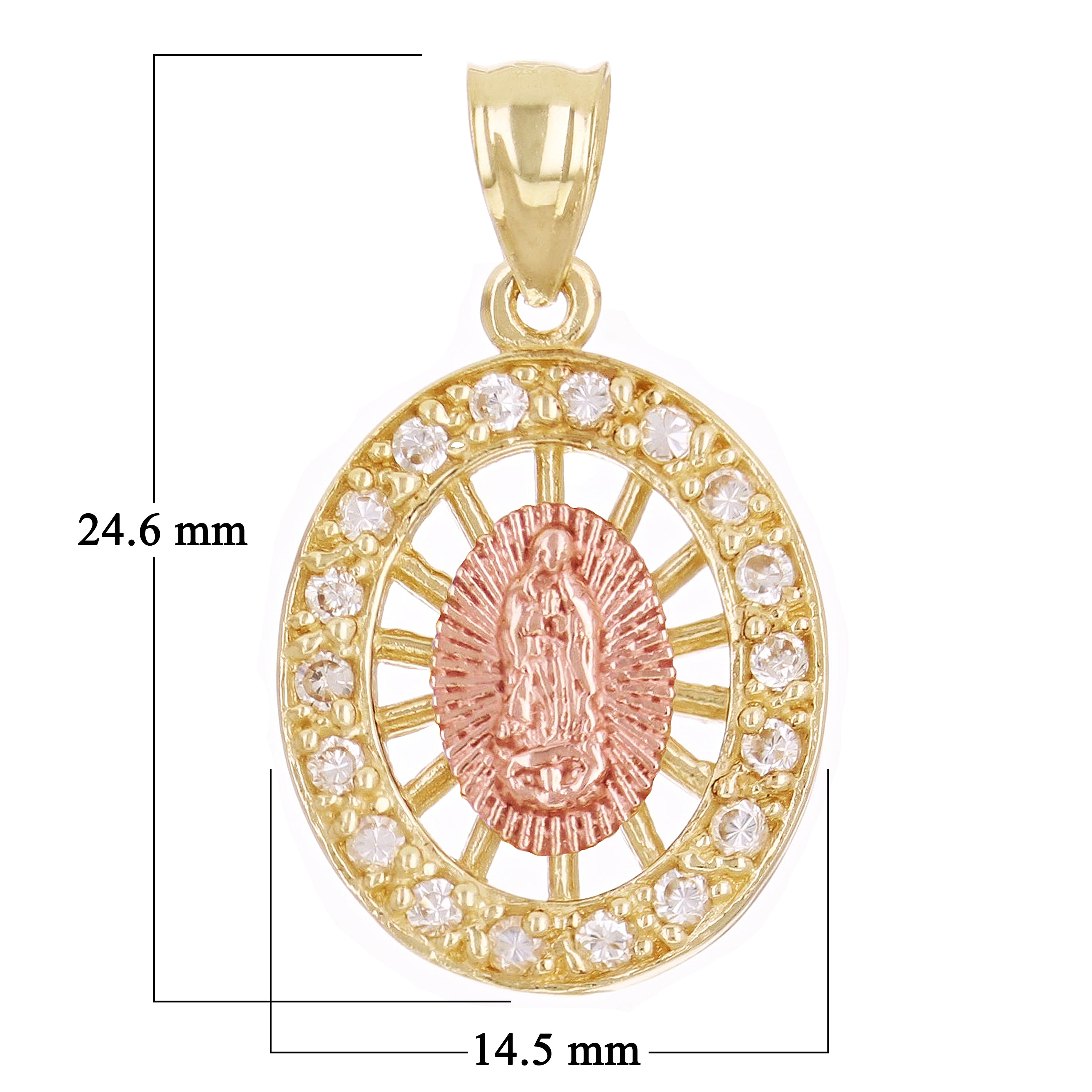 14k Yellow & Rose Gold Lady of Guadalupe Charm Pendant 24.6mm x 14.5mm 2.5 grams
