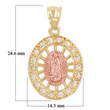 14k Yellow & Rose Gold Lady of Guadalupe Charm Pendant 24.6mm x 14.5mm 2.5 grams