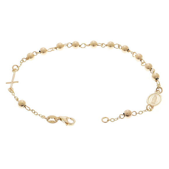 Italian 14k Yellow Gold Hollow Rosary Bracelet 7.5