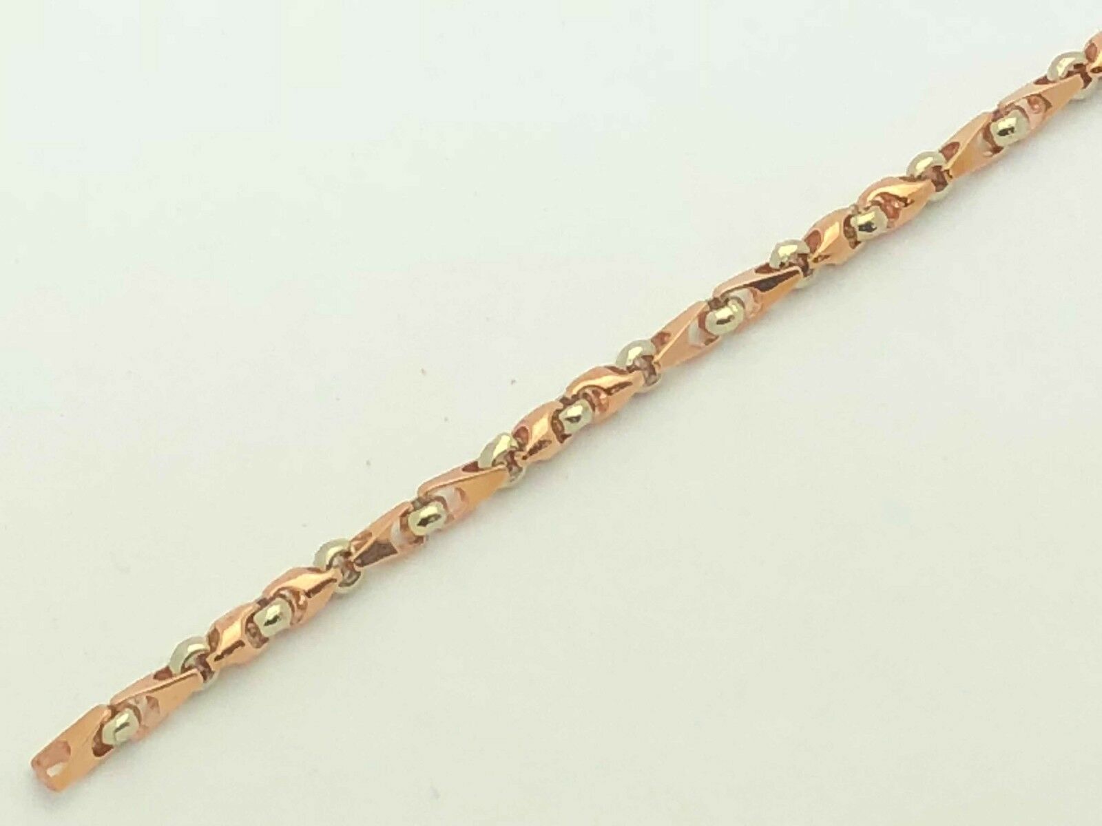 14k White & Rose Gold Handmade Fashion Link Bracelet 7.75" 5mm 15.3 grams