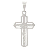 14k White Gold Jesus Christ Crucifix Cross Religious Charm Pendant 1.4" 2.6grams - White