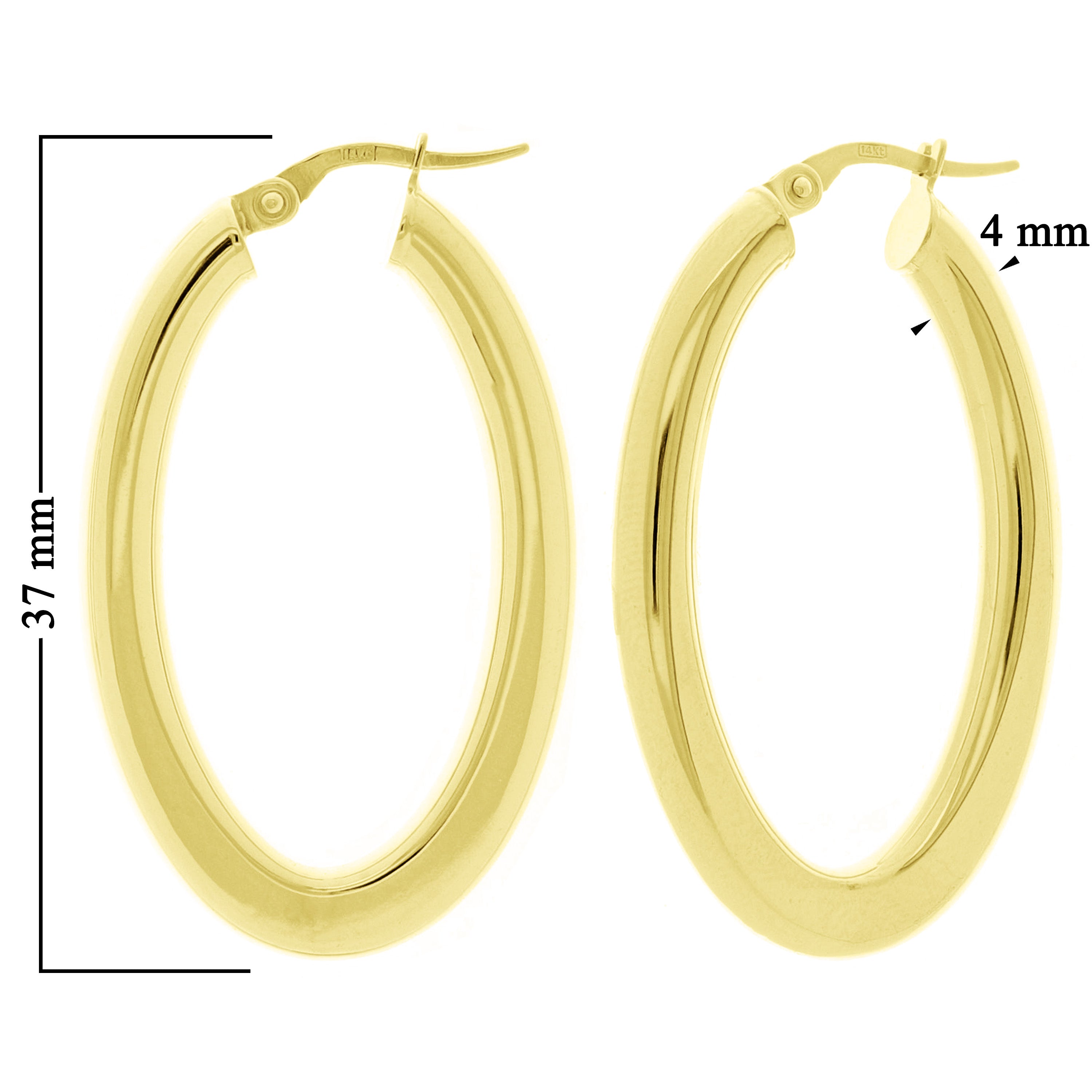 Italian 14k Yellow Gold High Polish Flat Oval Hoop Earrings 1.5" 4mm 2.9 grams
