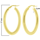 Italian 14k Yellow Gold High Polish Flat Oval Hoop Earrings 1.5" 4mm 2.9 grams
