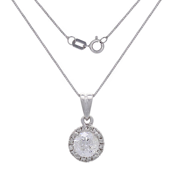 14k White Gold 0.50ctw Diamond Solitaire Halo Anniversary Pendant Necklace