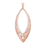 14k Two Tone Gold Long Diamond Cut Oval Filigree Charm Pendant 2.15" 2.5g