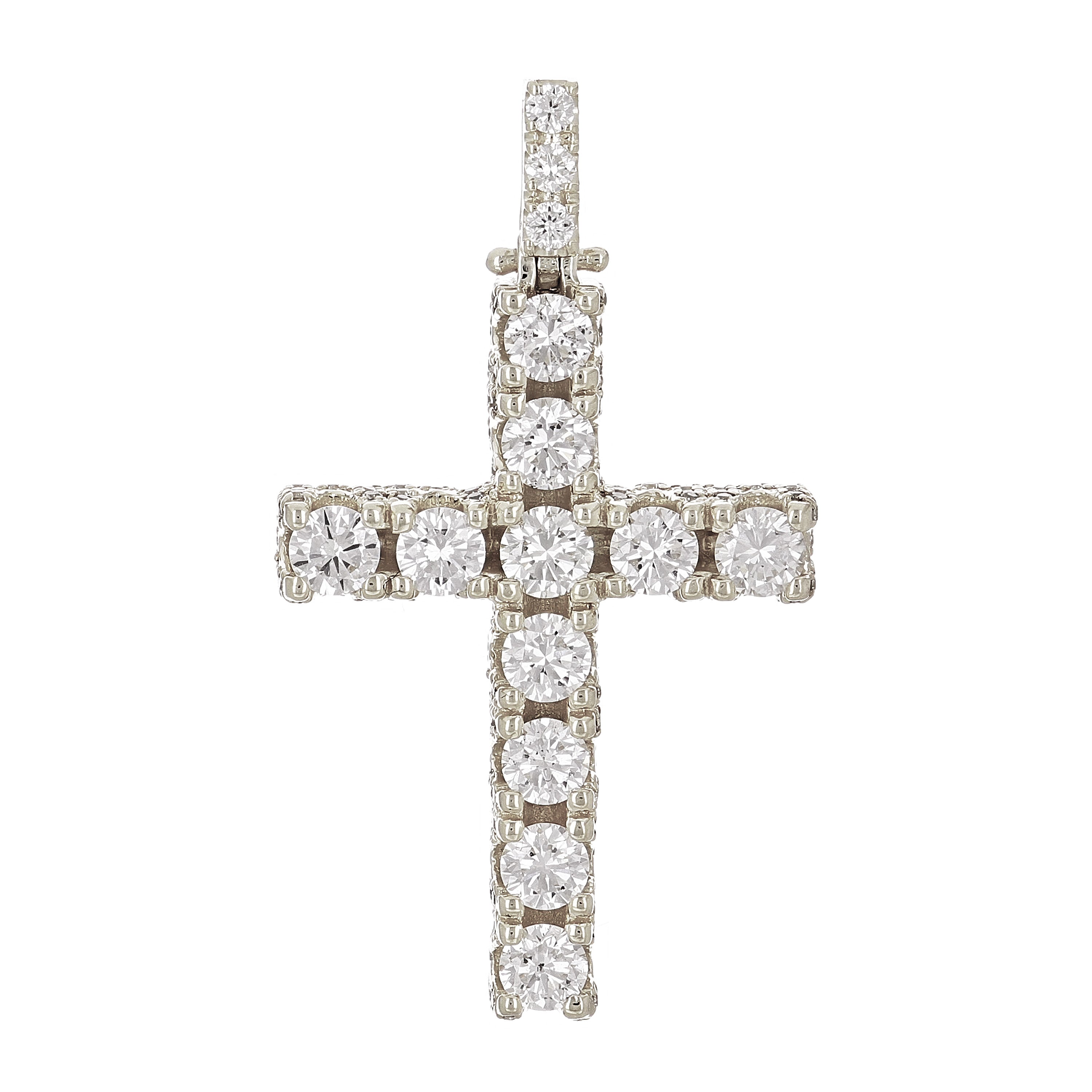 14k White Gold 1.79ctw Diamond Cross Pendant Iced Out - White