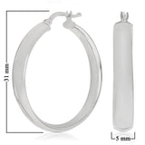Italian 14k White Gold Hollow High Polished Round Hoop Earrings 1.2" 5mm 3 grams