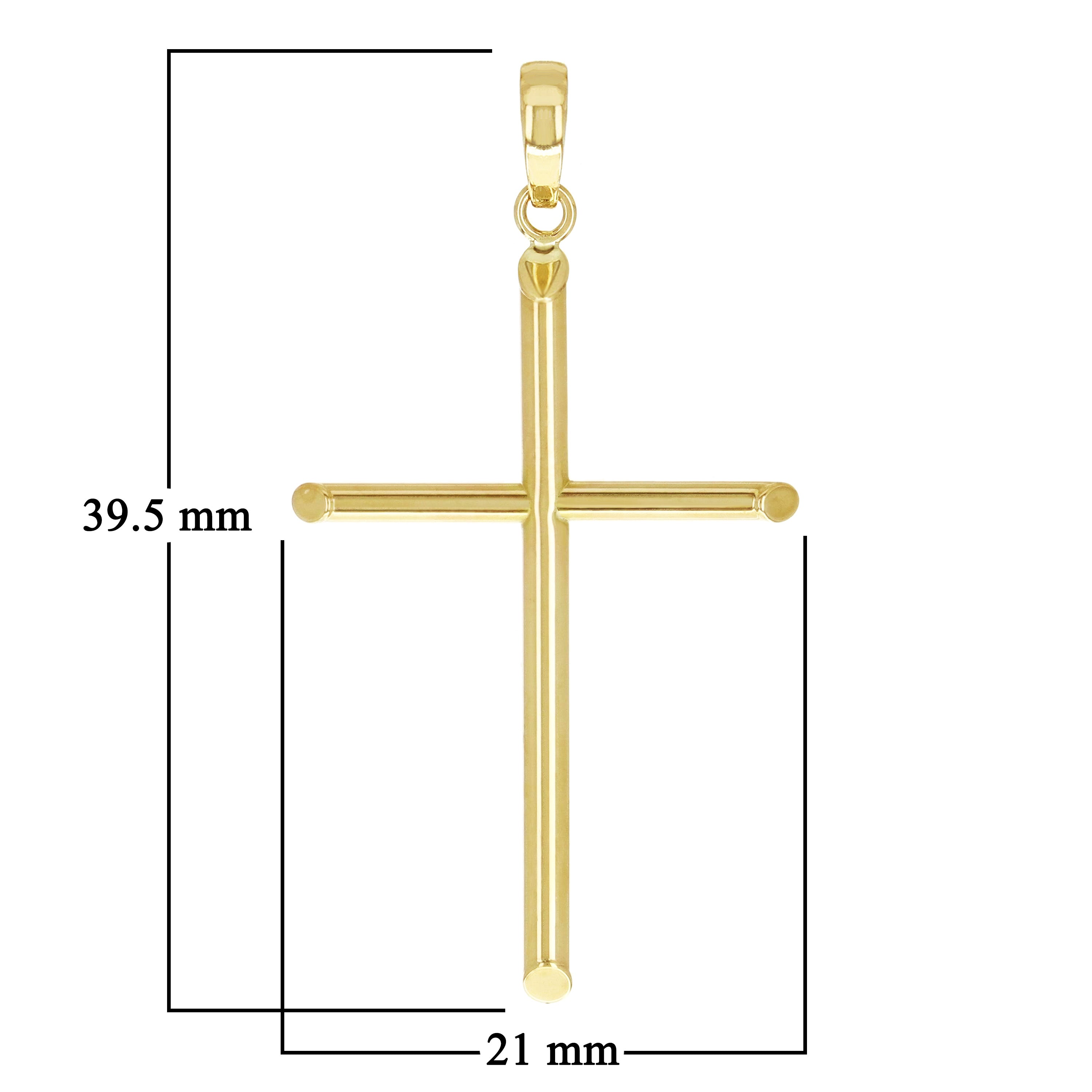 Italian 14k Yellow Gold Hollow High Polish Plain Cross Charm Pendant 1.5" 0.8g