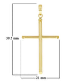 Italian 14k Yellow Gold Hollow High Polish Plain Cross Charm Pendant 1.5" 0.8g
