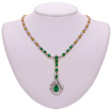 18k White & Yellow Gold 6.58ct Emerald & 6.74ct Yellow Diamond Necklace 17"