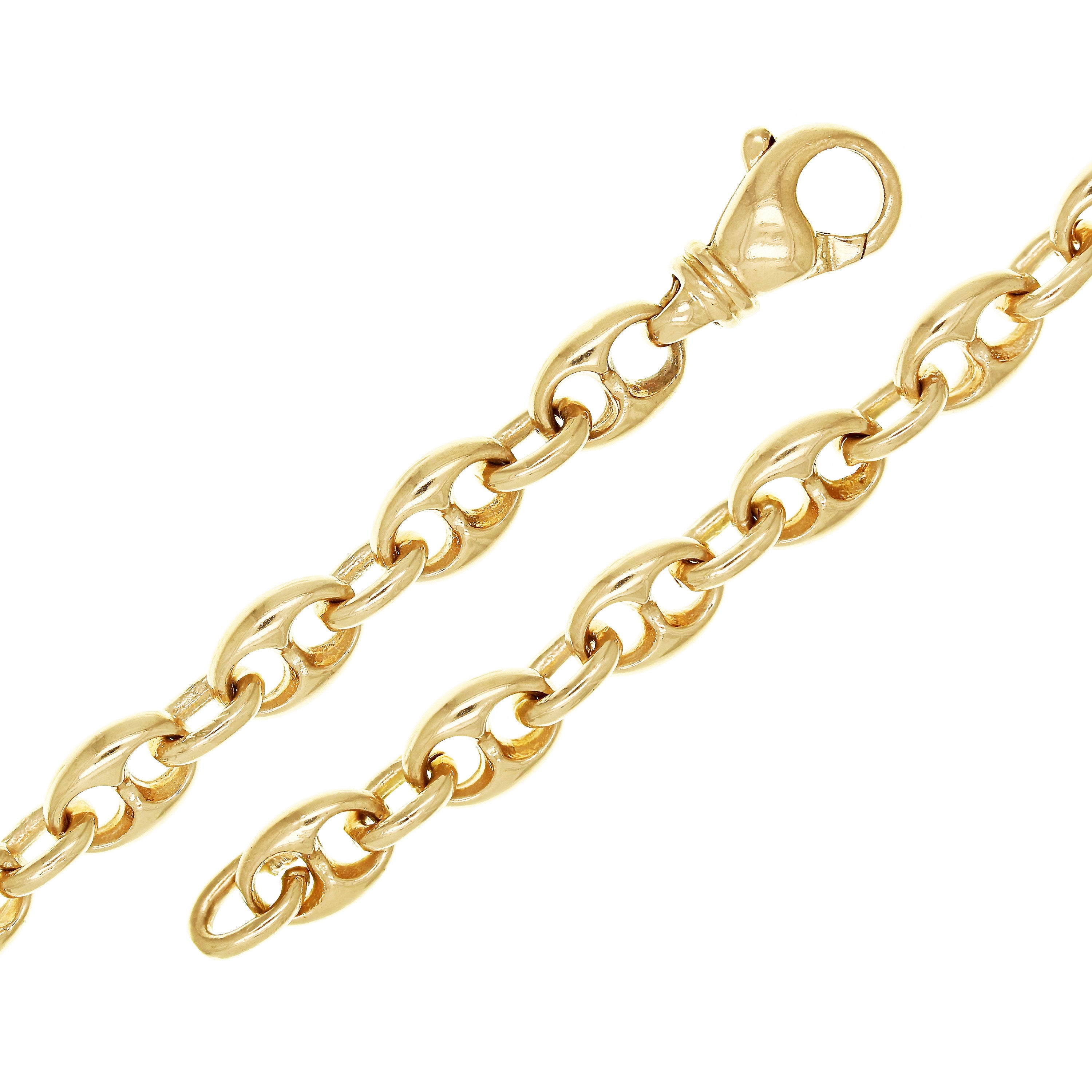 14k Yellow Gold Solid Mariner Link Chain Bracelet 9" 7.5mm 28.6 grams - Yellow,90"