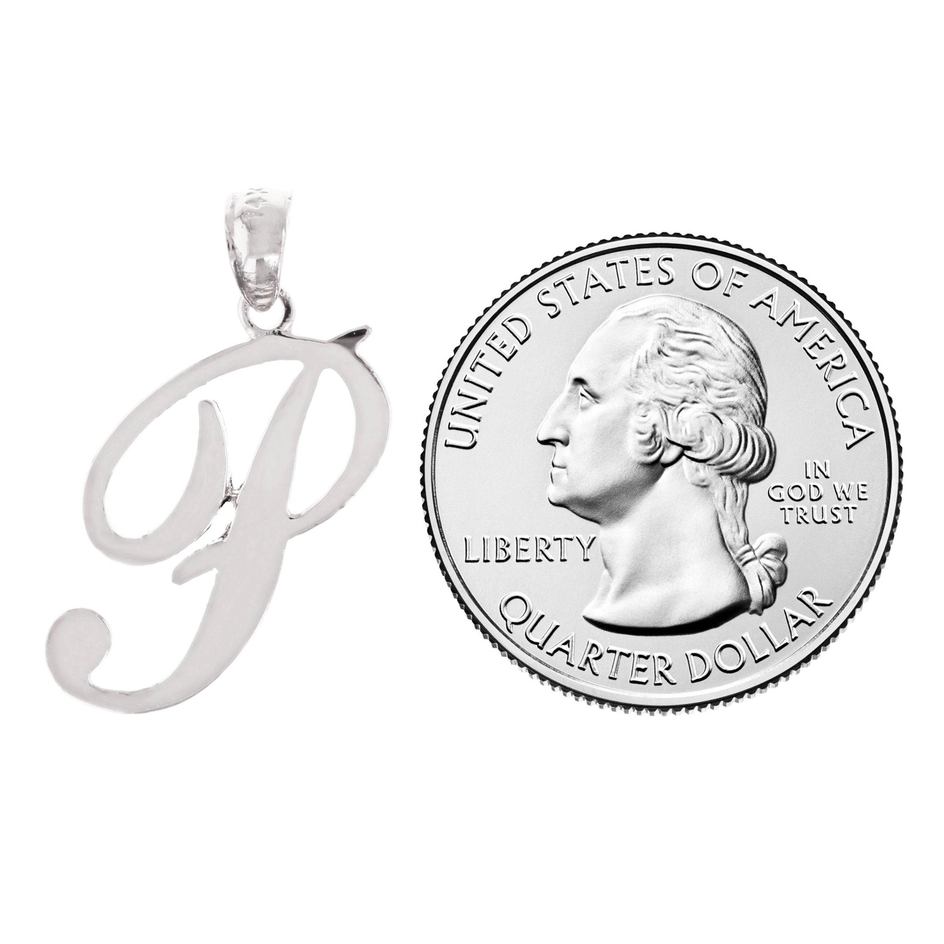 14k White Gold Initial Letter P Alphabet Charm Pendant - Letter P,White