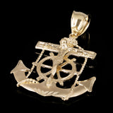 14k Yellow Gold Jesus Christ  Cross Anchor Ship Mariners Pendant 1.8" 6.2 grams