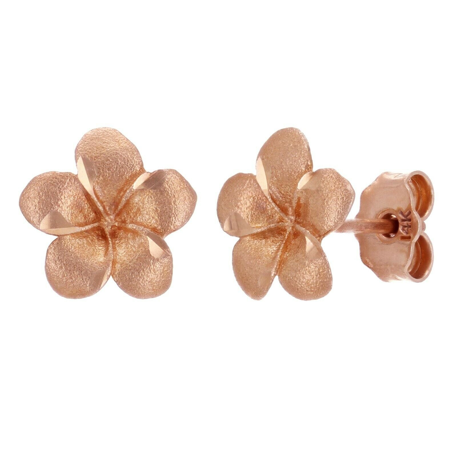 14k Rose Gold Hawaiian Plumeria Flower Earrings Small or Medium Size - Small