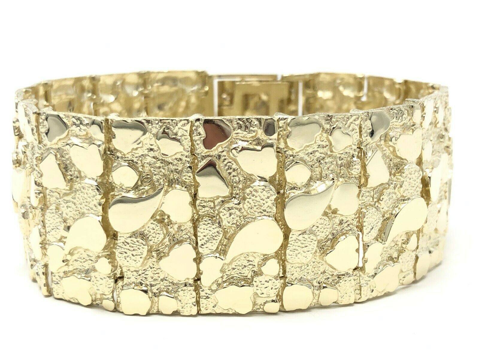 10k Yellow Gold Nugget Bracelet  8.75-9.5" 31.75mm 101.4 grams Real Solid Gold