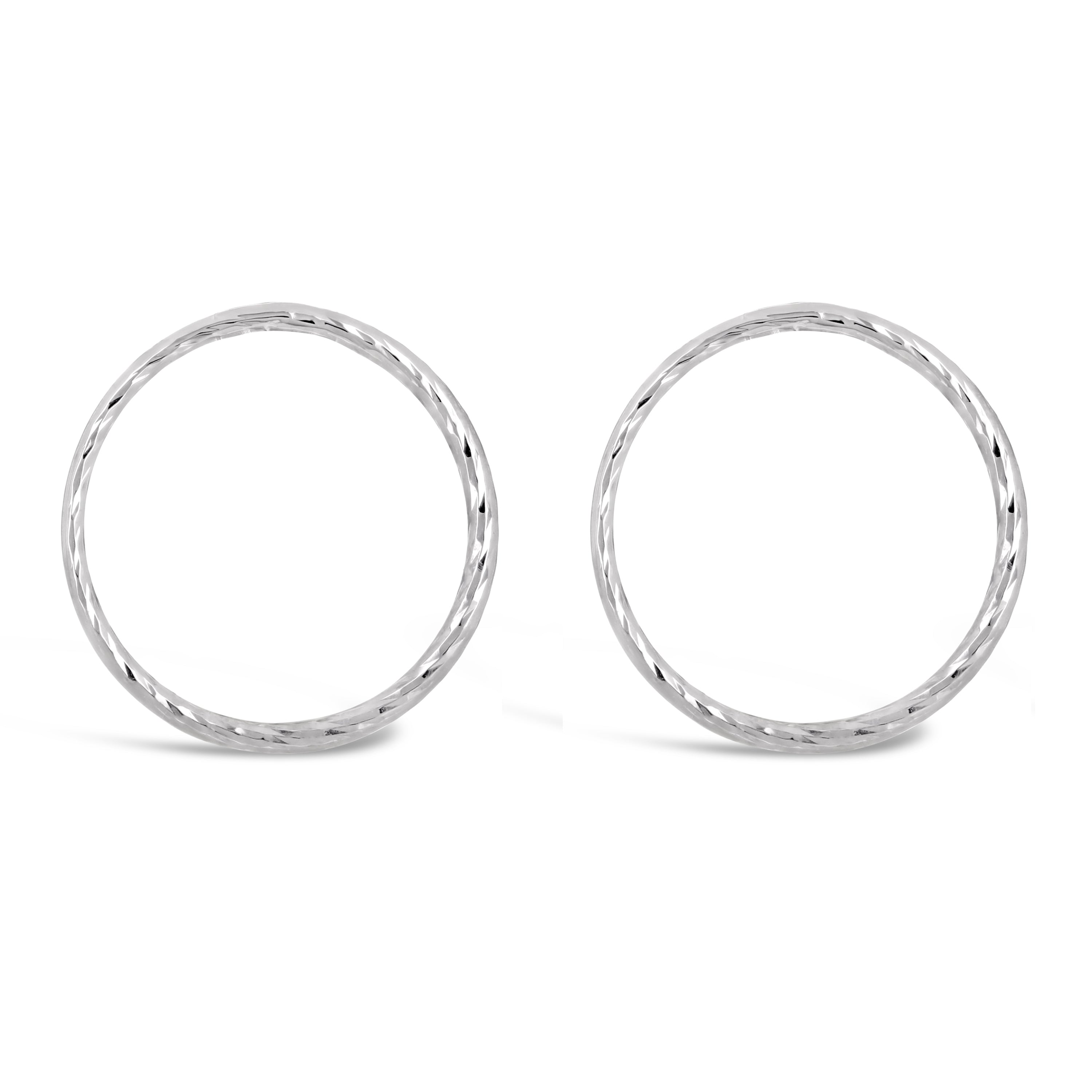 Italian 14k White Gold Slim Twisted Tube Eternity Circle Hoop Stud Earrings - White