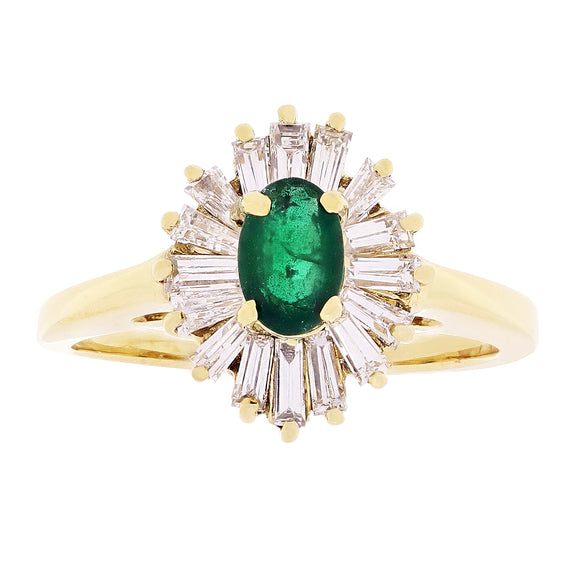 18k Yellow Gold 0.75ctw Emerald & Diamond Snowflake Petite Cluster Ring Size 6.5