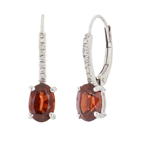 10k White Gold Garnet & Diamond Drop Huggie Hoop Earrings