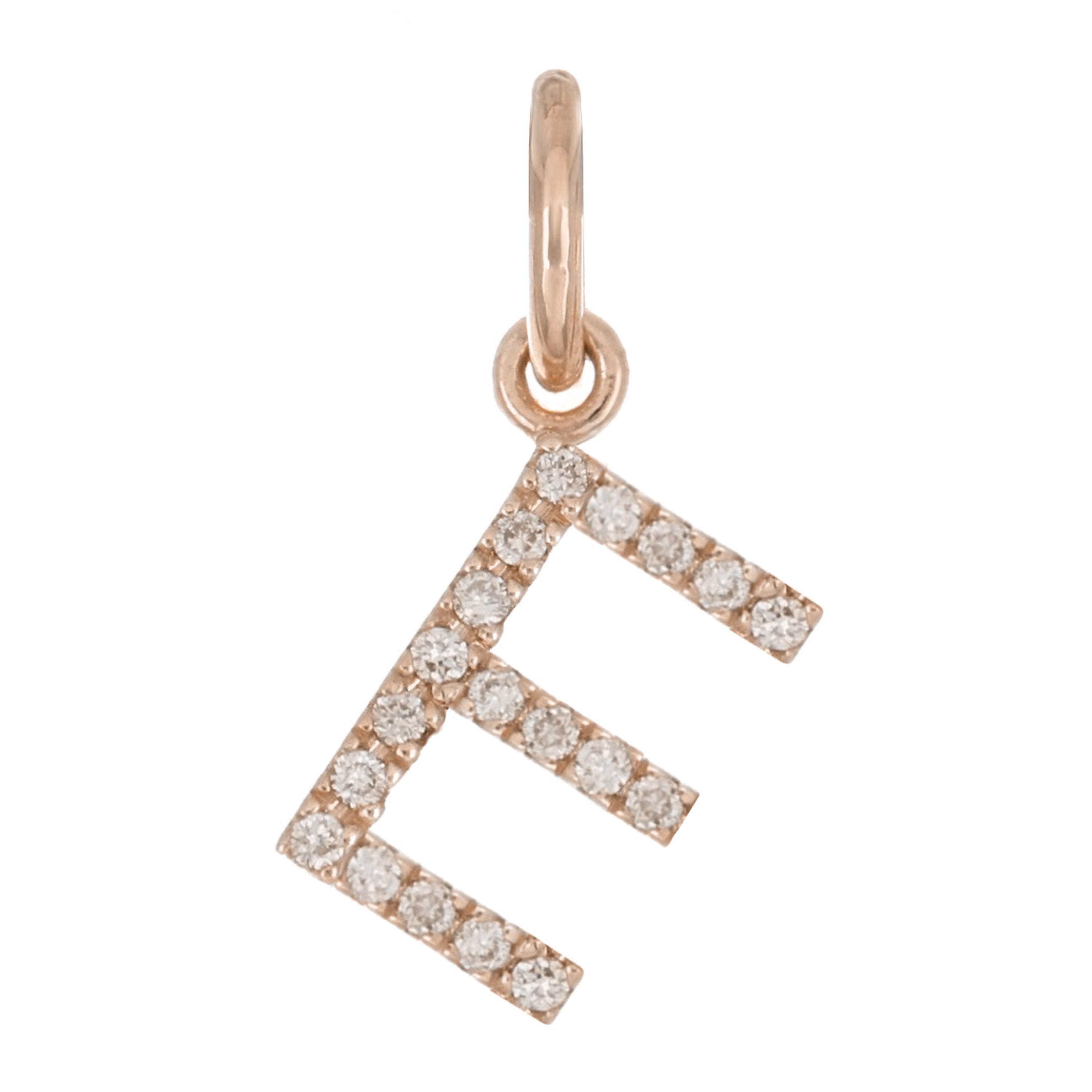 14k Rose Gold Diamond Initial Letter E Charm Pendant - Letter E,Rose