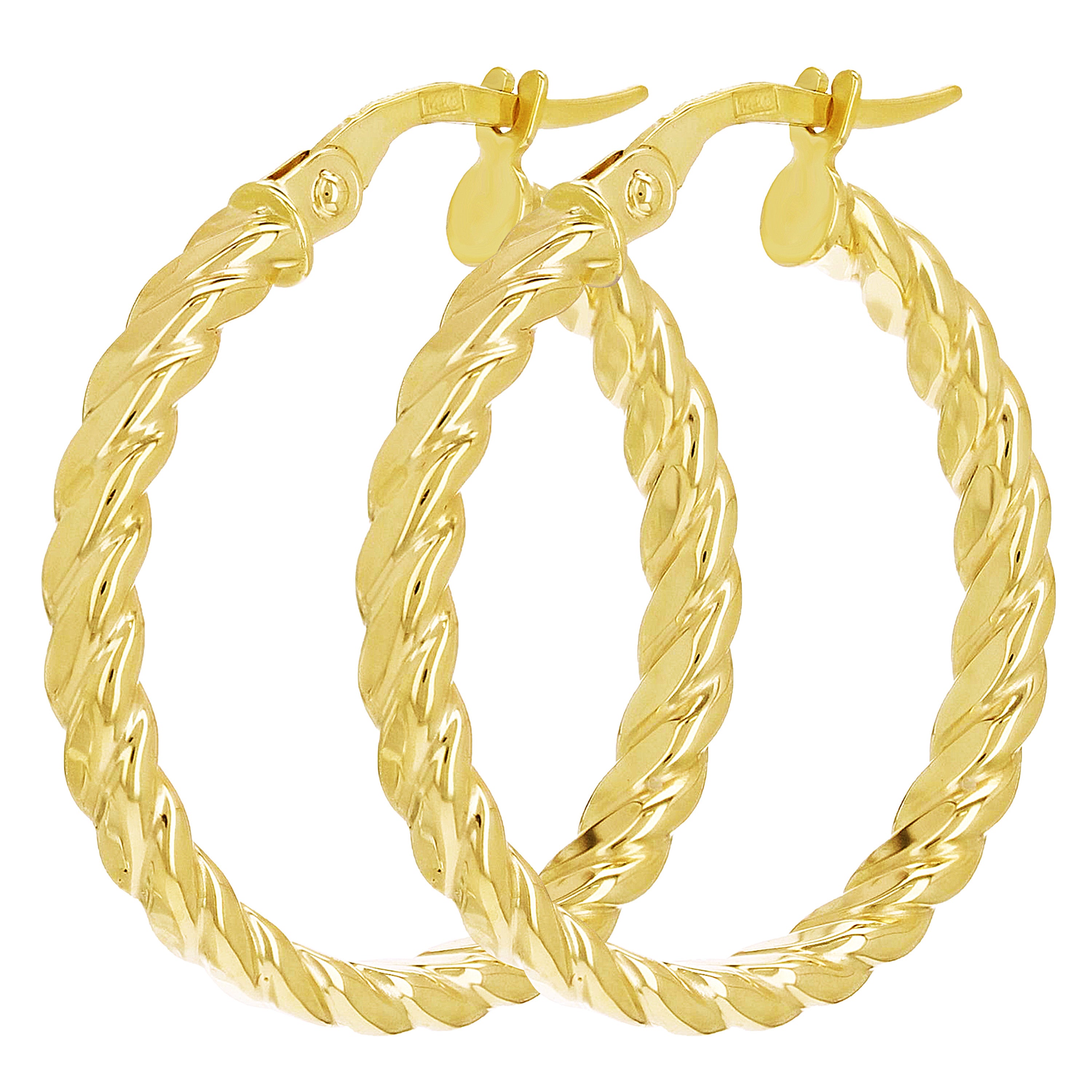 Italian 14k Yellow Gold Hollow Flat Rope Hoop Earrings 1" 3mm 2.8 grams