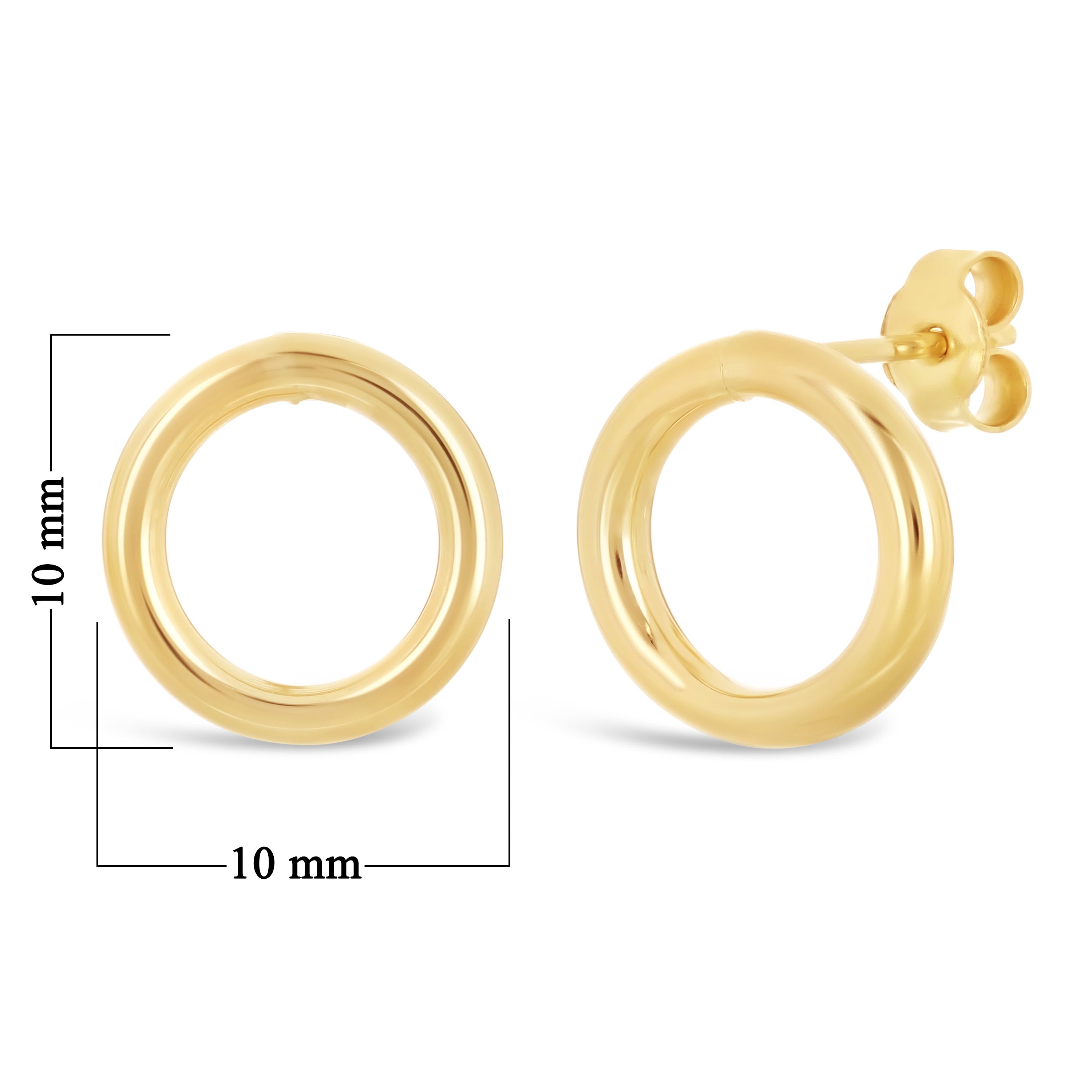 Italian 14k Yellow Gold High Polish Eternity Circle Stud Earrings 10mm 0.8 gram - 10 mm