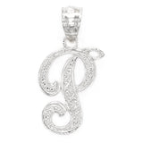 14k White Gold Initial Letter P Alphabet Charm Pendant - Letter P,White