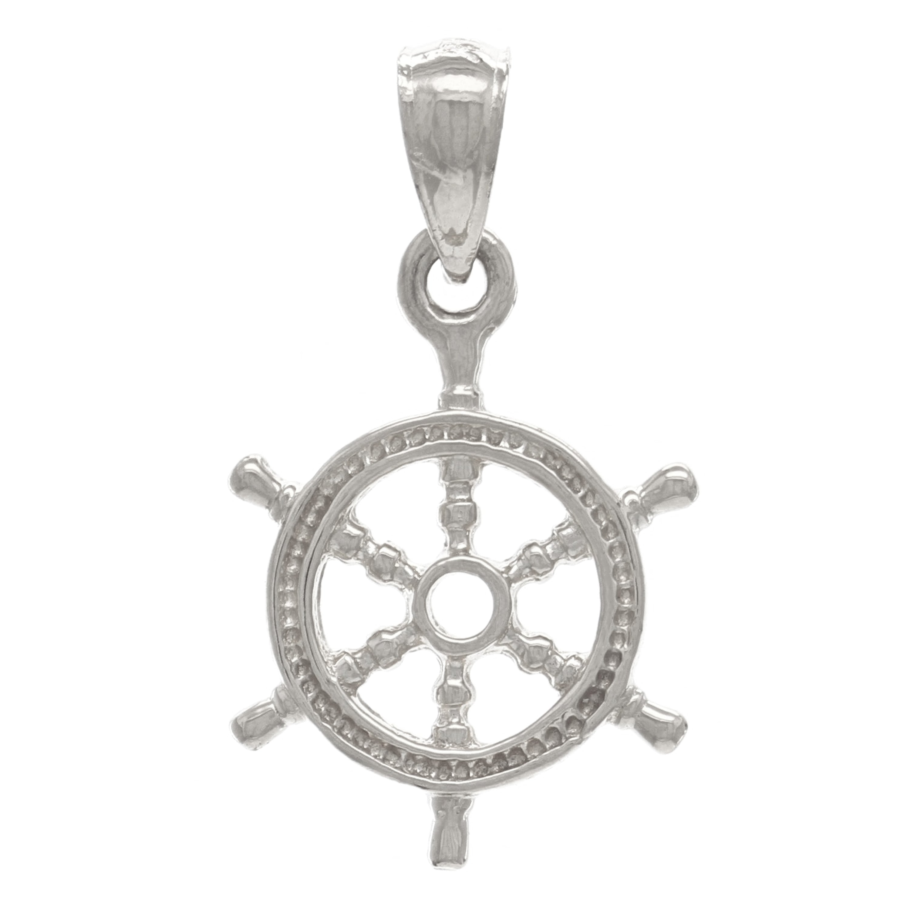 14K White Gold Solid 3D Ships Wheel Charm Pendant 19mm x 13.9mm 1.9 grams - White