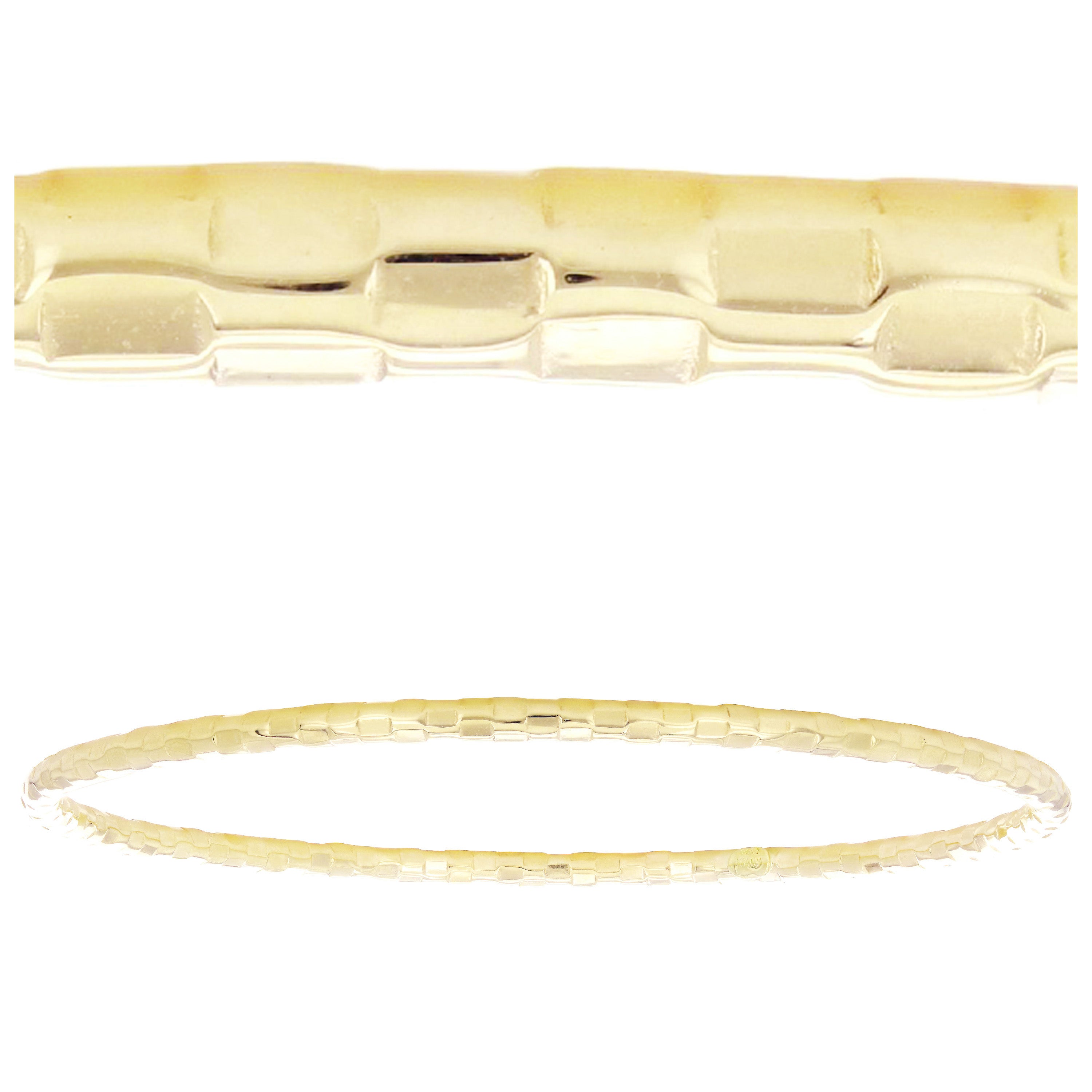 Italian 14k Yellow Gold Faceted 3mm 3" Diameter Round Bangle Bracelet 3 grams