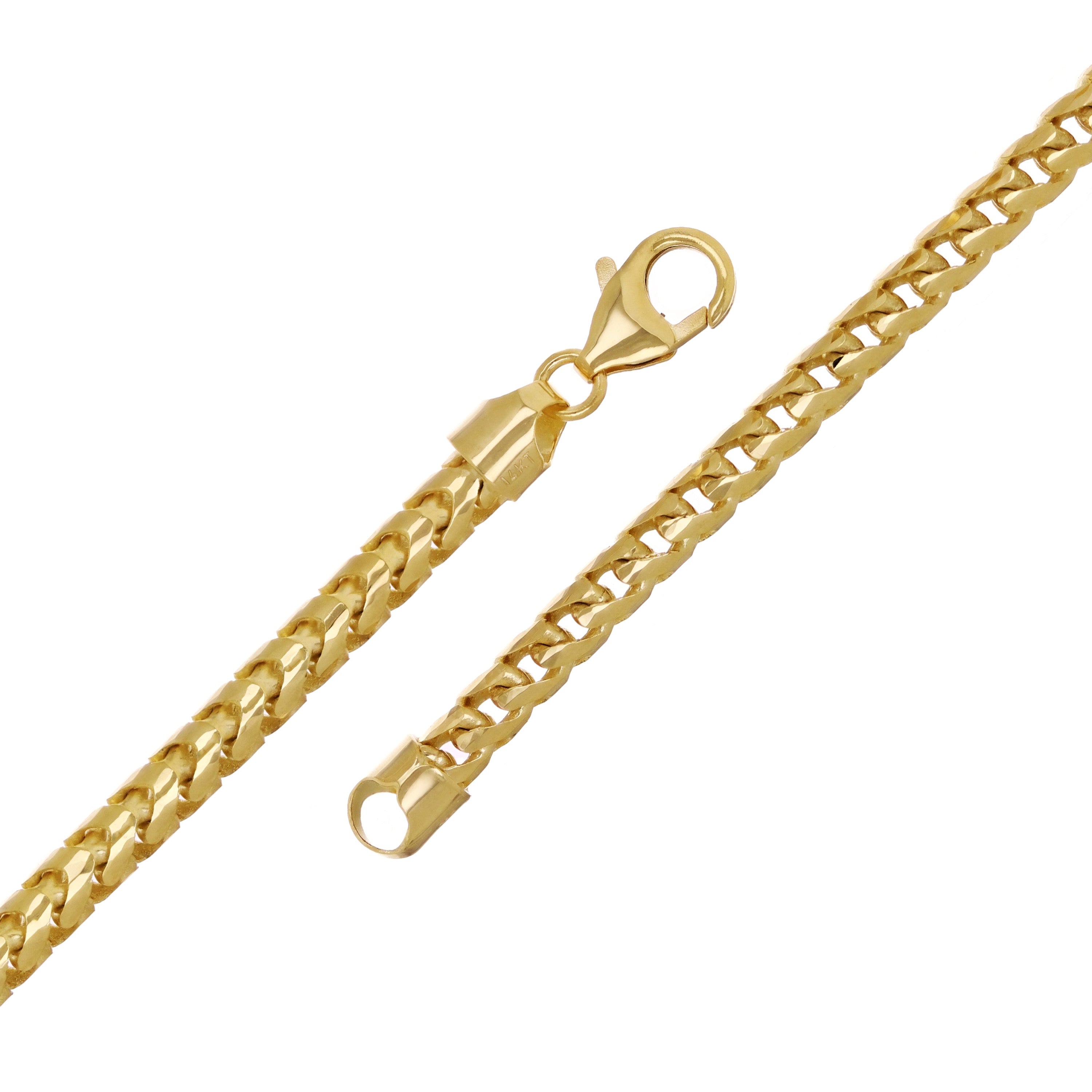 Italian 14k Yellow Gold Diamond Cut Franco Chain Bracelet 8" - 9.75"