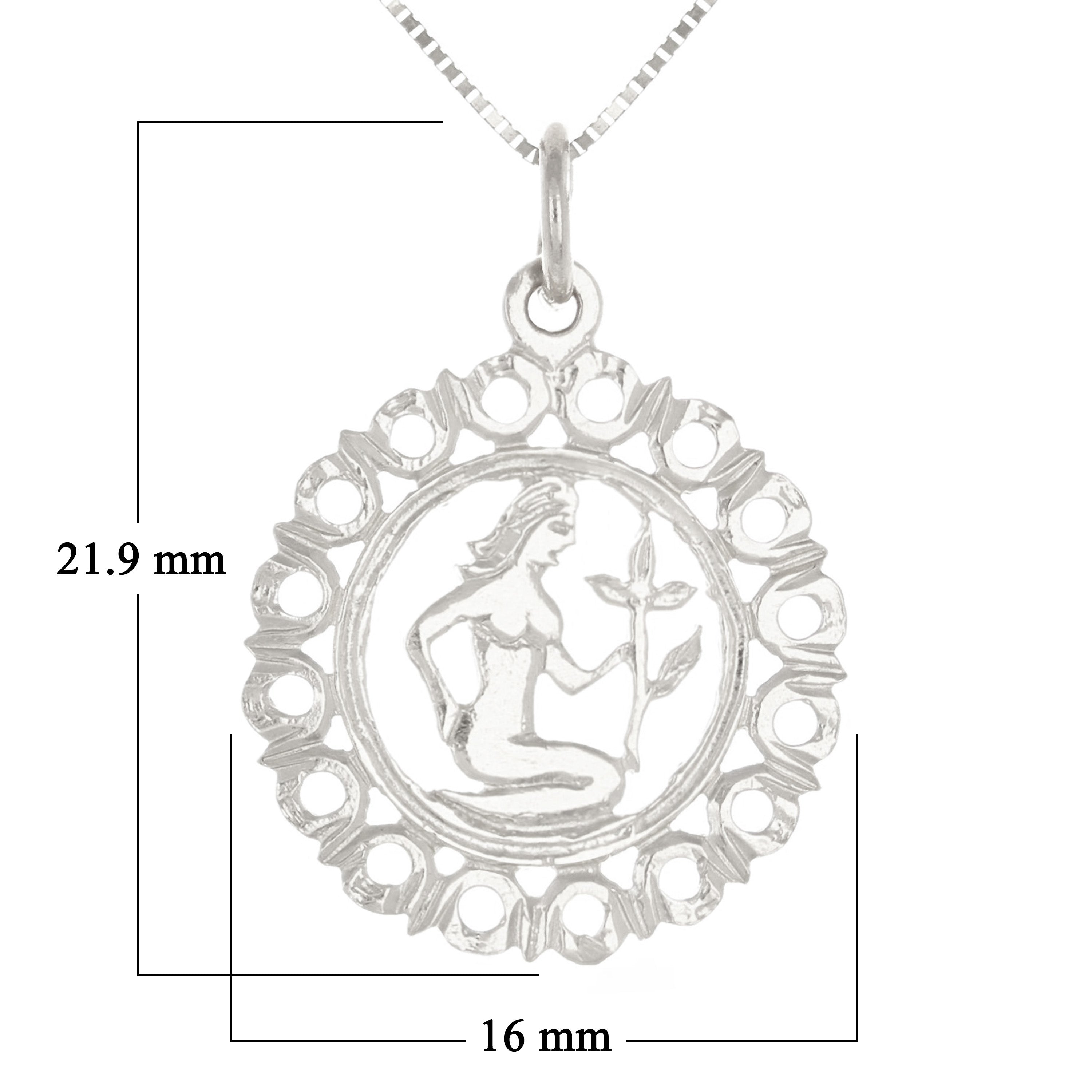 14k White Gold Zodiac Sign Virgo Pendant Necklace 18" - Virgo,White