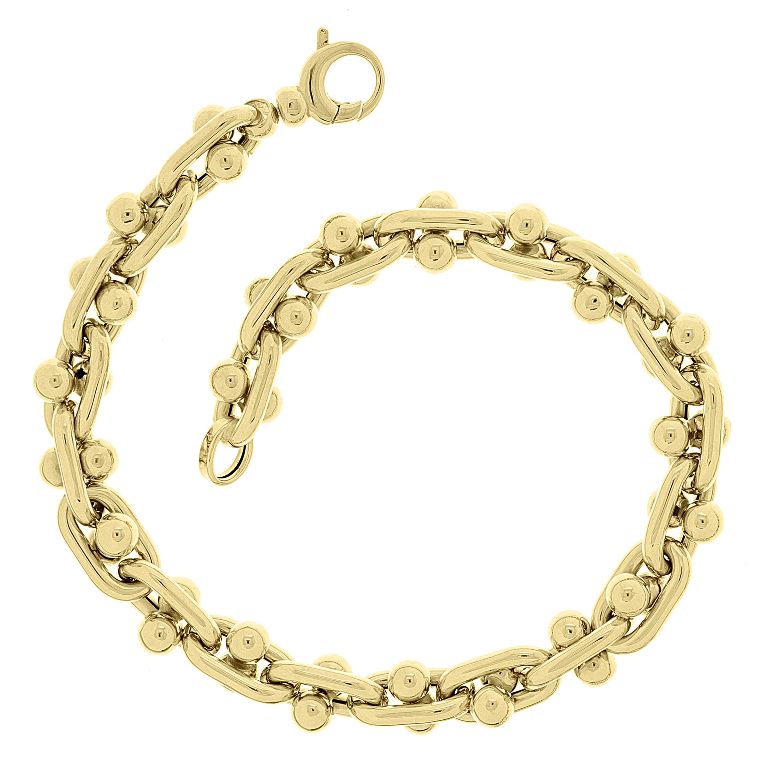 Italian 14k Yellow Gold Hollow Oval Ball Bead Links Bracelet 8" 7mm 12 grams