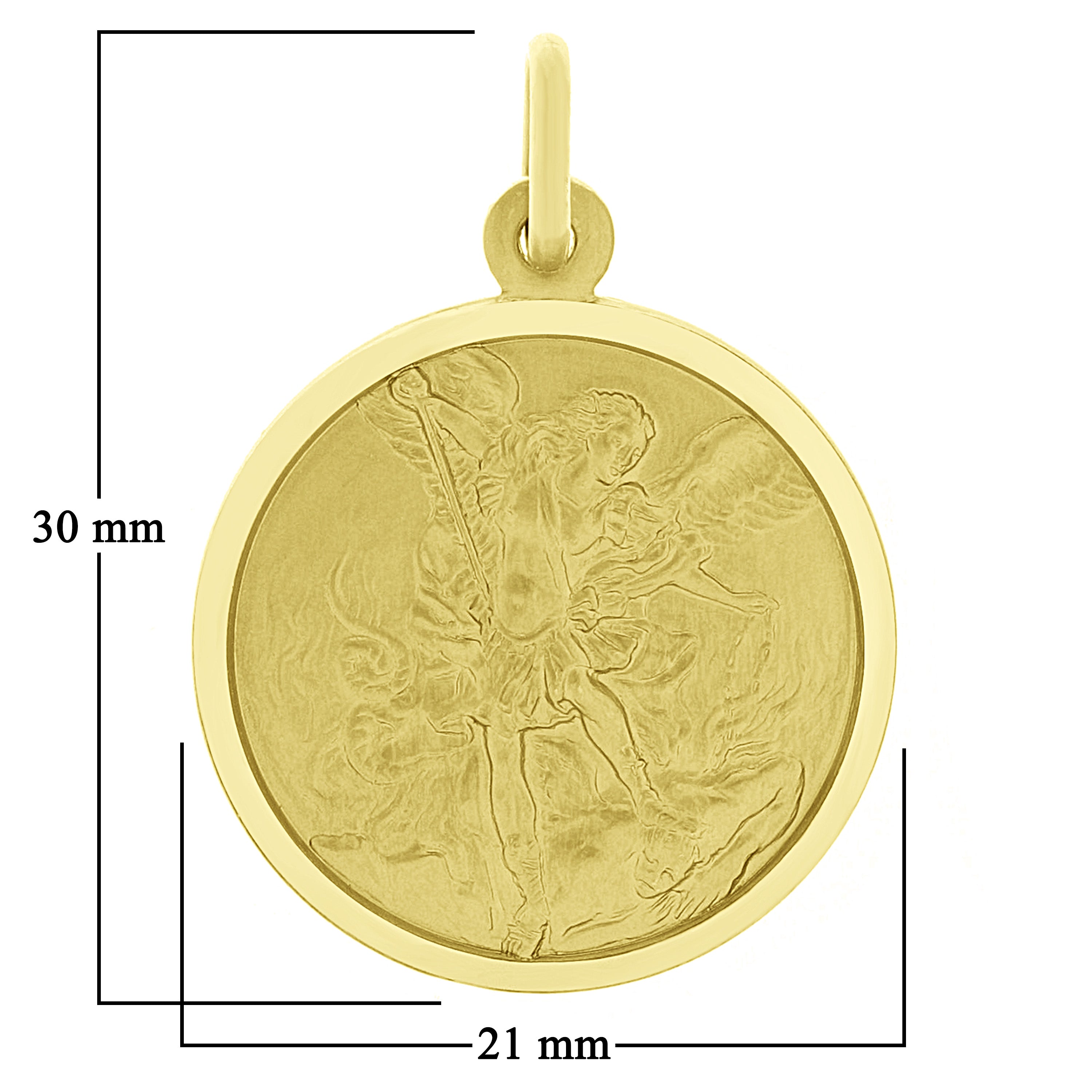 Italian 14k Yellow Gold Round Saint Michael Medal Charm Pendant 1.2" 5.2 grams