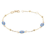 Italian 14k Yellow Gold Enamel Evil Eye Station Bracelet 7"