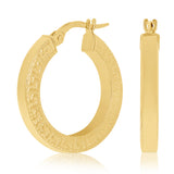 Italian 14k Yellow Gold Hollow Greek Key Hollow Hoop Earrings 22mmx3mm 2.1 grams