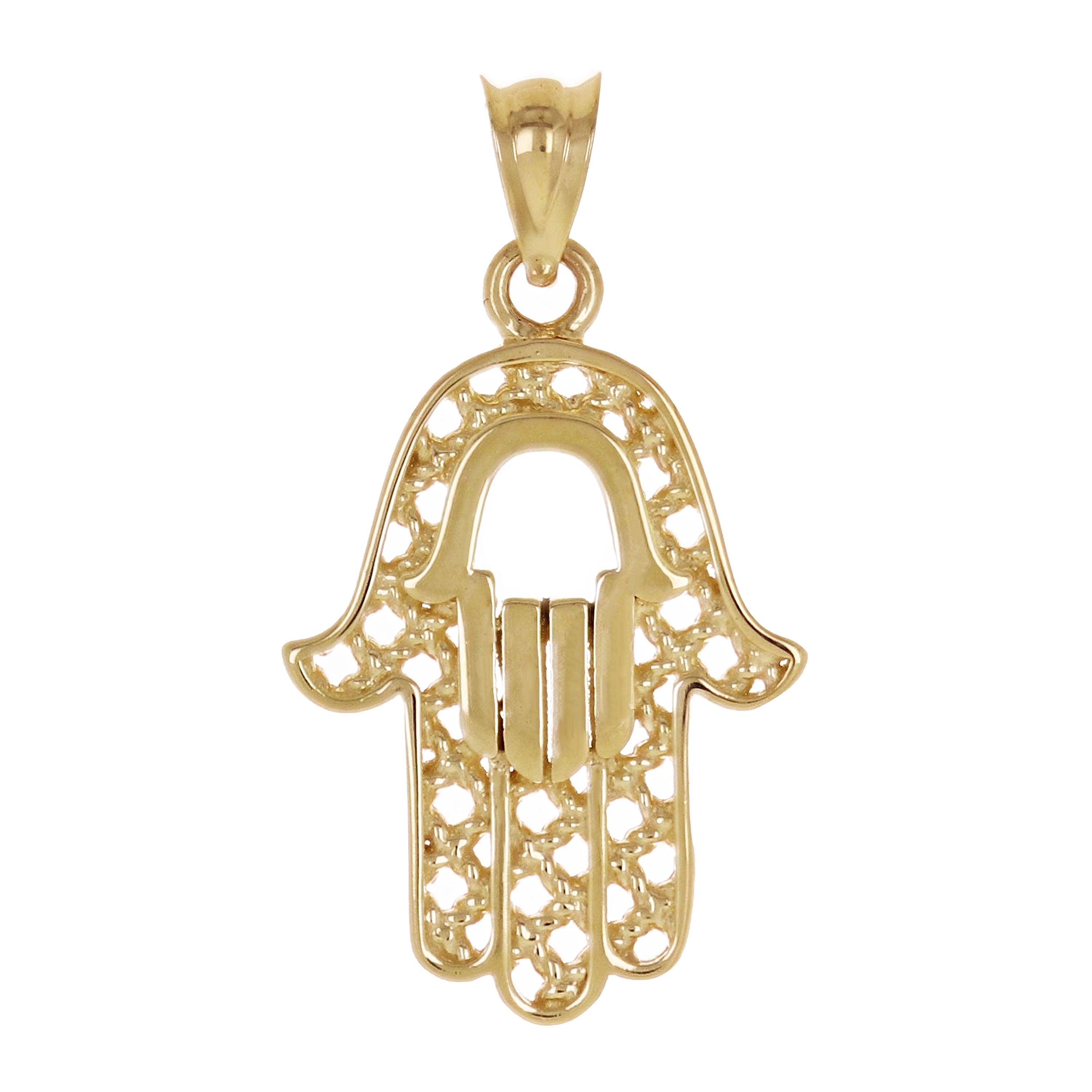 Italian 14k Yellow Gold Hamsa Hand of Fatima Charm Pendant 1" 1.6 grams