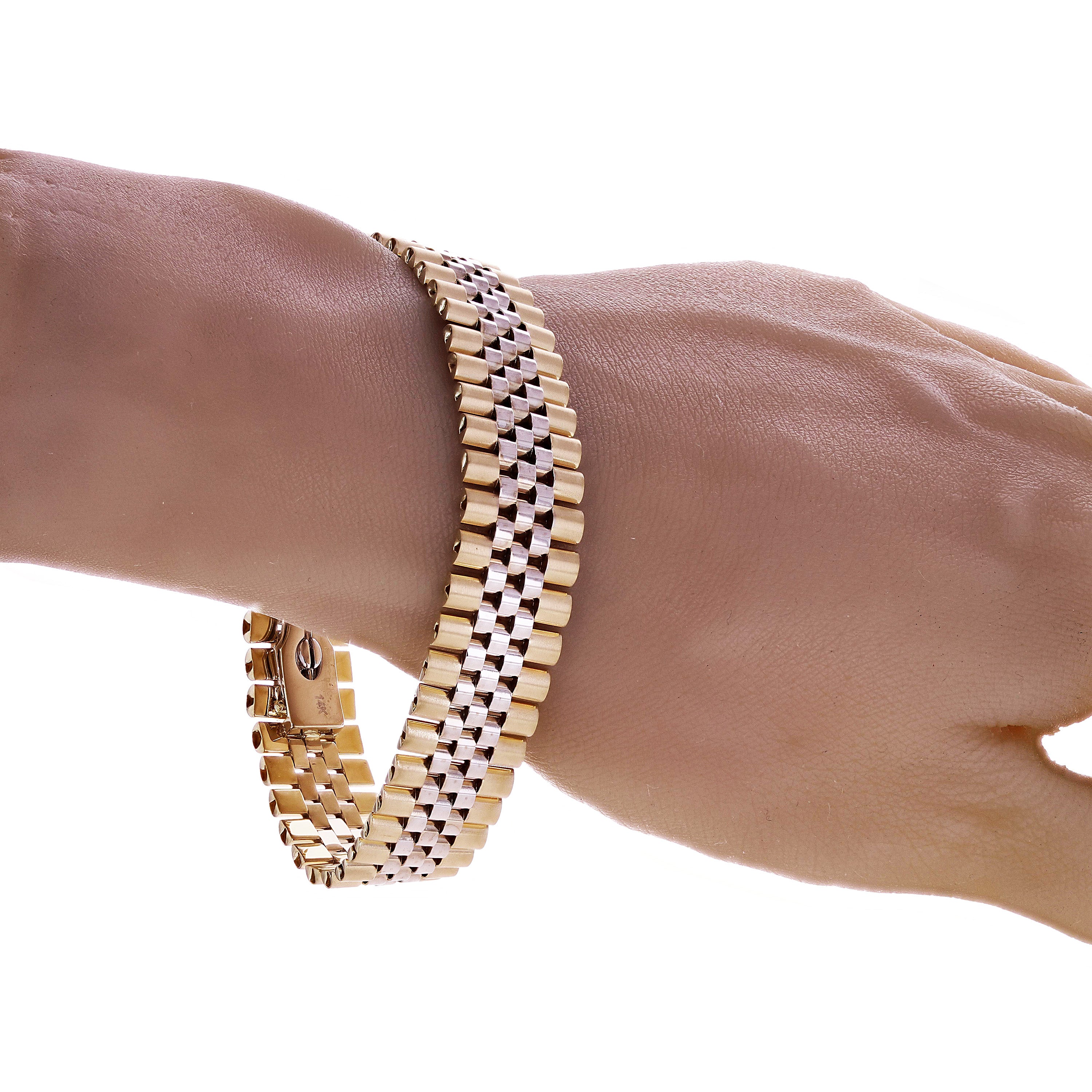 Italian TwoTone 14k Yellow & White Gold Watch Link Bracelet 8" 15.2mm 35.4 grams - Yellow and White 8"