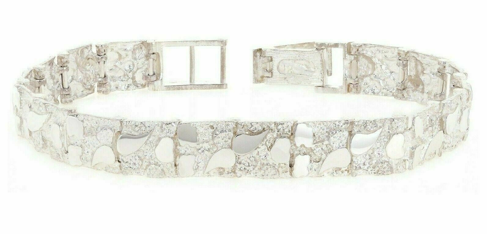 925 Sterling Silver Solid Nugget Bracelet Adjustable Link 8.5" 9.25mm 23.8 grams